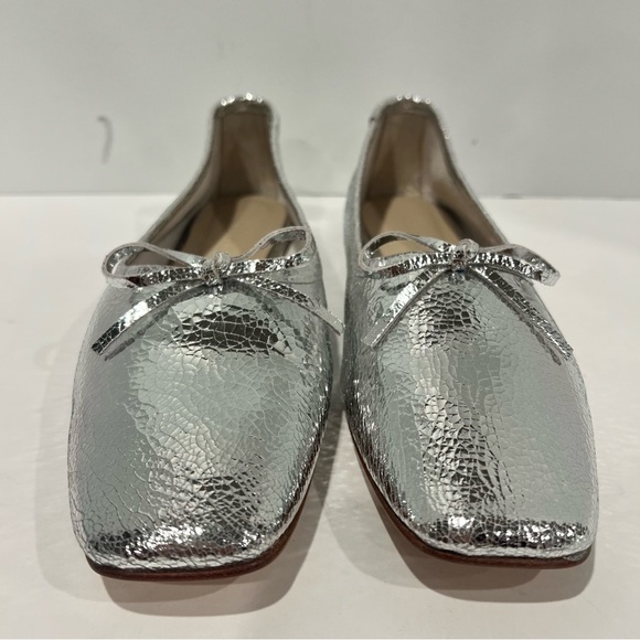 Freda Salvador Jada Square Toe metallic Silver Leather Shoes Ballet Flat Size 9 - Picture 14 of 16